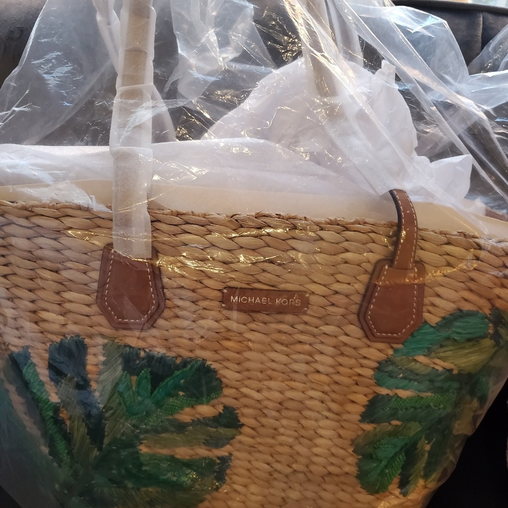 Large woven basket bag w/ beading & sequins